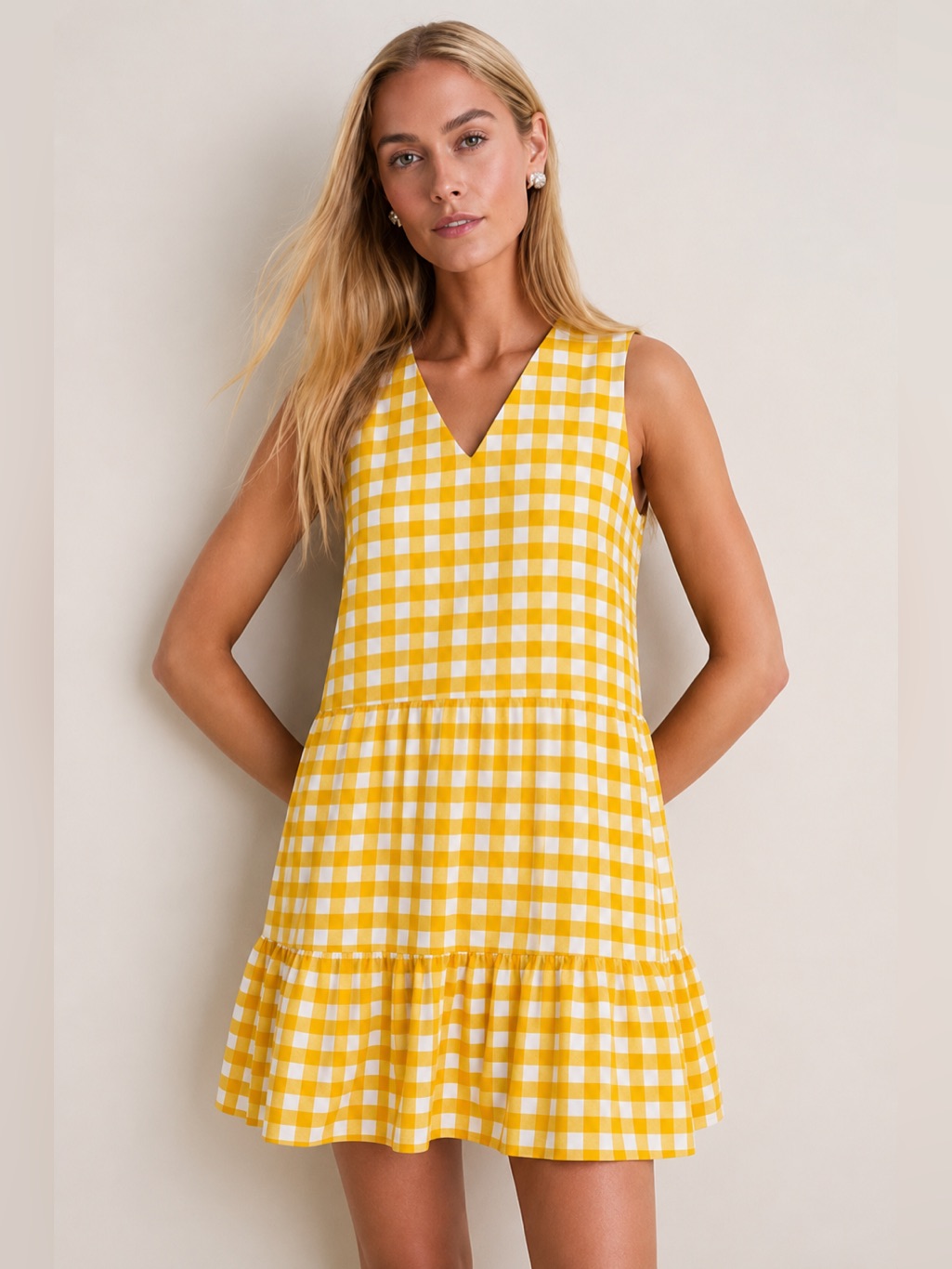 Jude Connally Women’s Size Small Gingham Yellow Sleeveless Dress 294